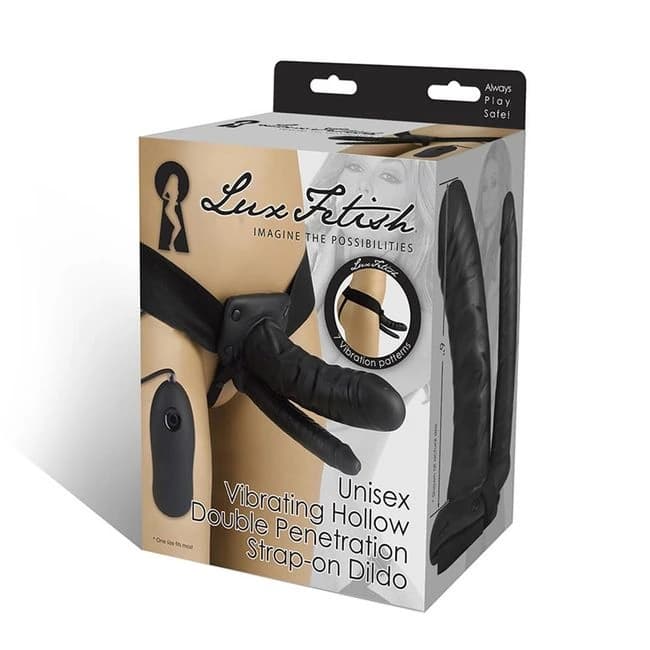 Unisex Vibrating Hollow Double Penetration Strap-on Dildo - Image 1 Unisex Vibrating Hollow Double Penetration Strap-on Dildo - Image 1