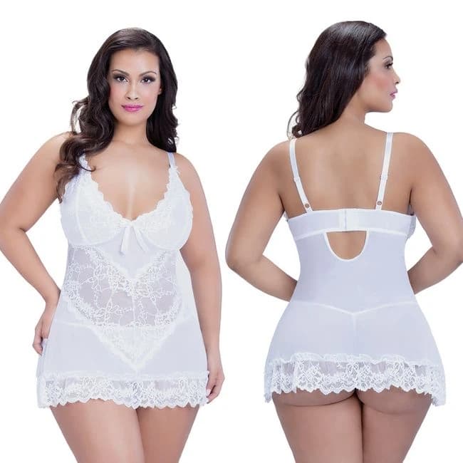 Valentine Lacey Babydoll with G-String-White X-Large, image 1