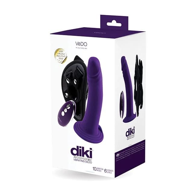 Vedo Diki Vibrating Dildo W/ Harness Deep Purple - Image 1 Vedo Diki Vibrating Dildo W/ Harness Deep Purple - Image 1