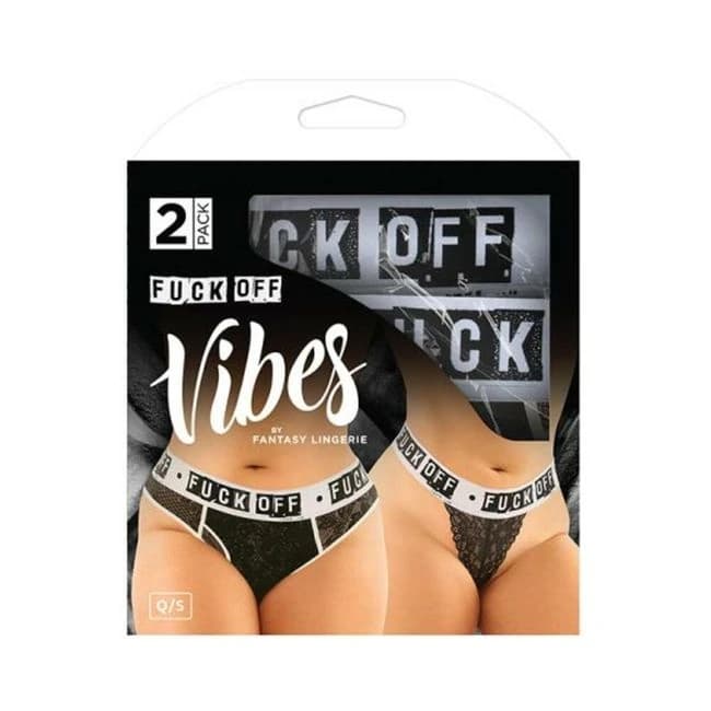 Vibes Fuck Off Buddy Pack 2 Pc. Lace Boyfriend Brief & Lace Thong Qs Black/white, image 1