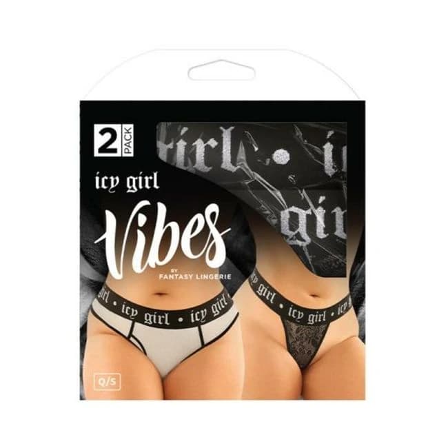 Vibes Icy Girl Buddy Pack 2 Pc. Metallic Boyfriend Brief & Lace Thong Qs Black/silver, image 1