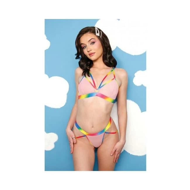 Vibes Make It Rain Caged Bralette & Panty w/ Booty Rainbow, image 1
