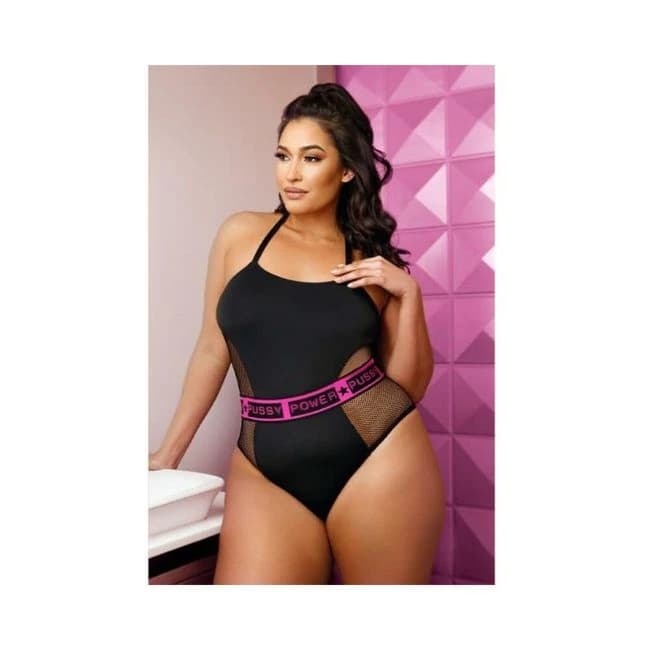 Vibes Pussy Power Micro-Net Paneled Playsuit Qs Black, image 1