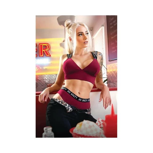 Vibes so Salty Long Line Bralette and Cheeky Panty Set Berry Bliss, image 1