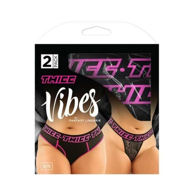 Vibes Thicc Buddy Pack 2 Pc. Athletic Mesh Boyfriend Brief & Lace Thong Qs Black/pink, image 1