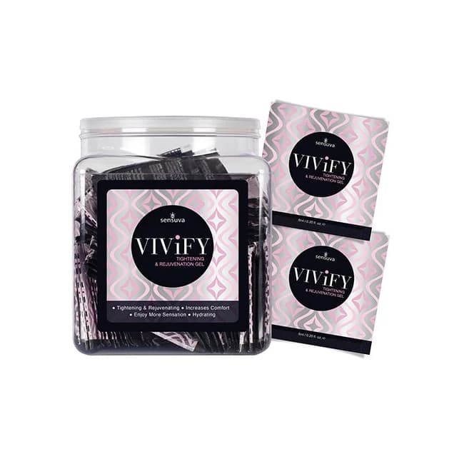 Vivify Tightening & Rejuvenation Gel 100 Pc Single Use Packet Tub - Image 1 Vivify Tightening & Rejuvenation Gel 100 Pc Single Use Packet Tub - Image 1