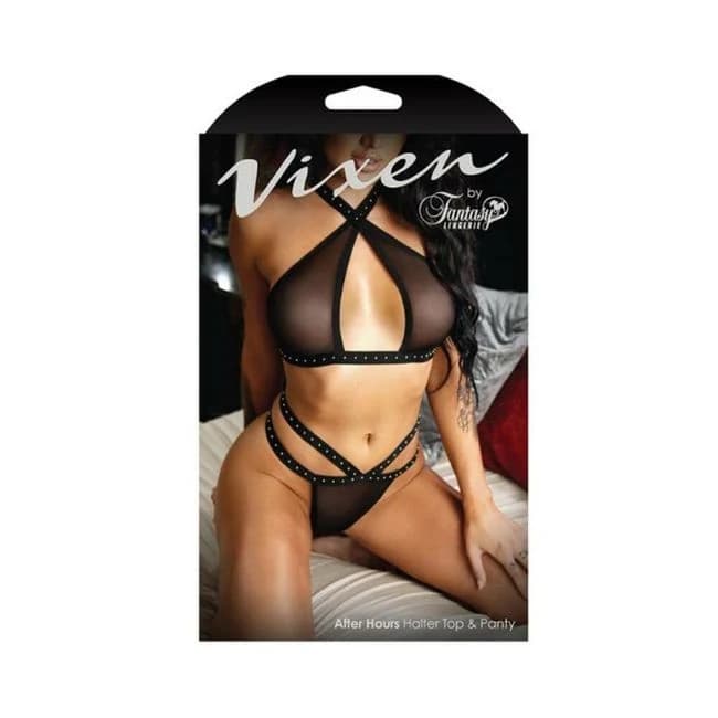 Vixen After Hours Studded Halter Top & Panty Black L/XL, image 1