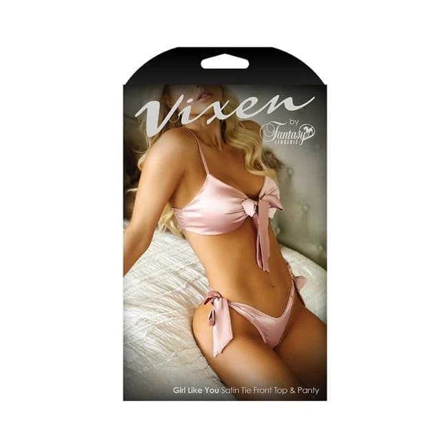 Vixen Girl Like You Satin Tie Front Top & Side Tie Panty, image 1