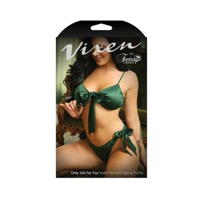 Vixen Only Girl for You Satin Tie-Front Top & Matching Panty Emerald, image 1