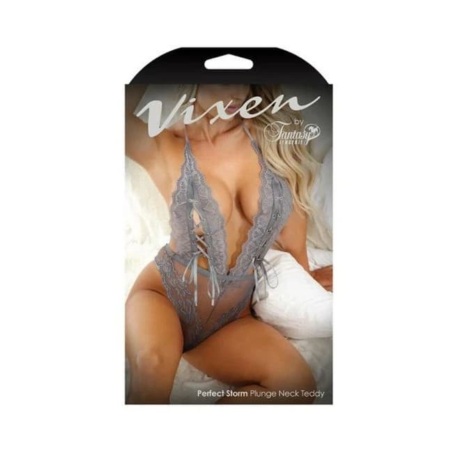 Vixen Perfect Storm Lace Plunge Teddy with Lace-up Detail, image 1