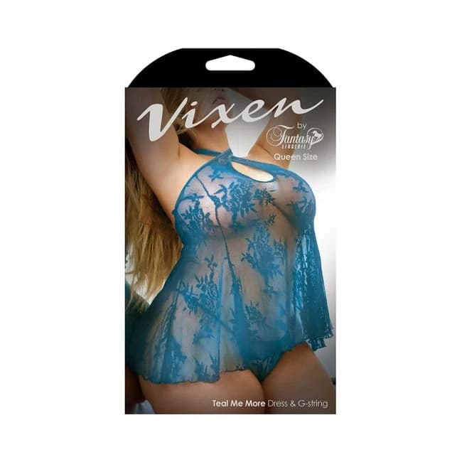 Vixen Teal Me More Stretch Lace Dress & G-String, image 1