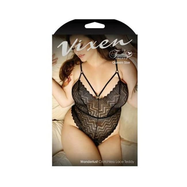 Vixen Wanderlust Crotchless Lace Teddy Black Queen - Image 1