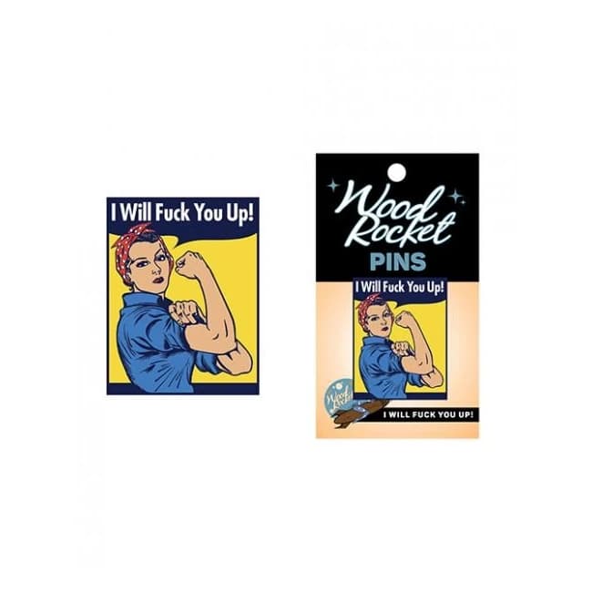 Wood Rocket I Will Fuck You up! Pin - Multi Color, image 1