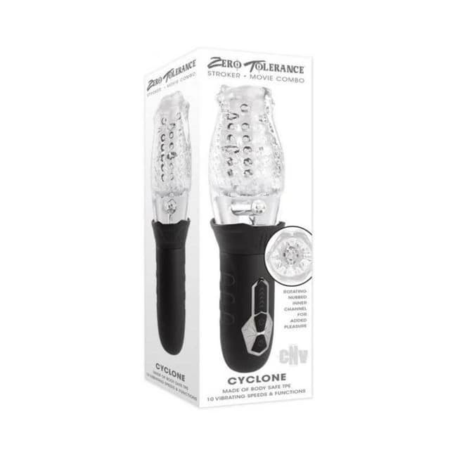 Zero Tolerance Cyclone Rechargeable Vibrating Spinning Stroker Black Clear, image 1