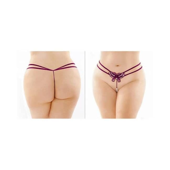 Zinnia Sequin Butterfly Strappy Pearl G-String Purple, image 1
