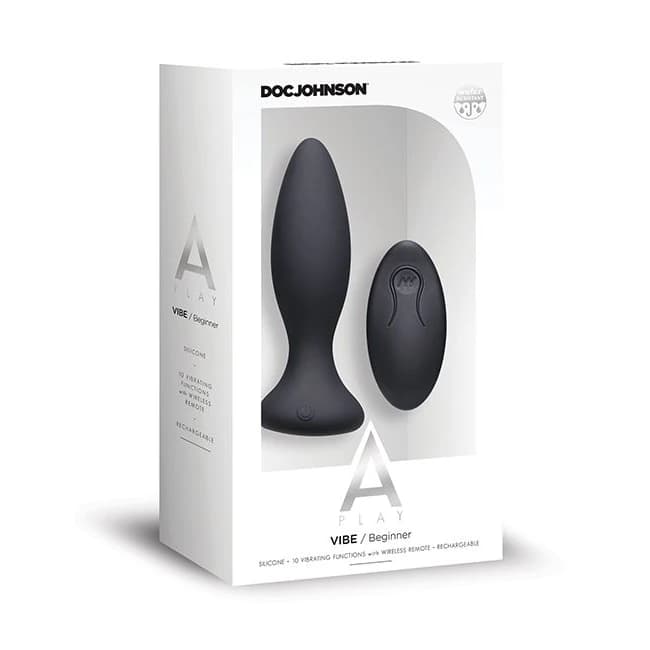 A-PLAY VIBE BEGINNER ANAL PLUG RECHARGEABLE W/ REMOTE BLACK - Image 1