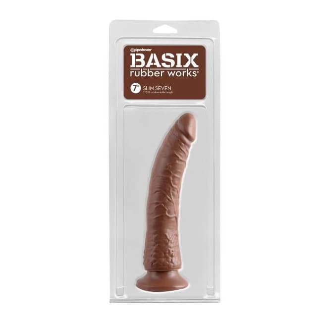 Basix Rubber Works 7in Brown Slim Dong W/ Suction Cup, image 1