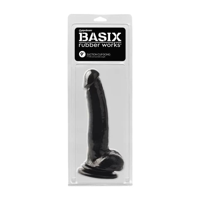 Basix Rubber Works 9in Suction Cup Dong Black, image 1