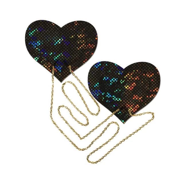 BLACK SHATTERED DISCO BALL HEART W/ GOLD CHAINS PASTIES - Image 1