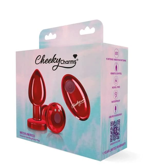 Cheeky Charms Vibrating Metal Plug Red Medium W/ Remote - Image 1 Cheeky Charms Vibrating Metal Plug Red Medium W/ Remote - Image 1