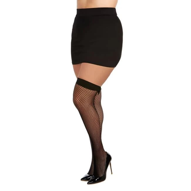 Diamond Net Thigh Highs W Vinyl Bow Black Q/S, image 1