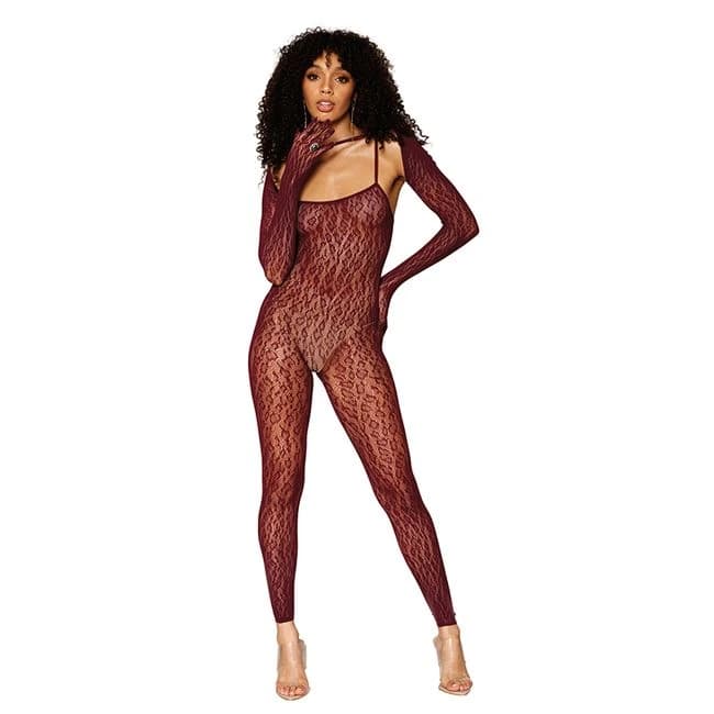 (d) Leopard Fishnet Catsuit Bodystocking Burgundy O/s - Image 1 (d) Leopard Fishnet Catsuit Bodystocking Burgundy O/s - Image 1