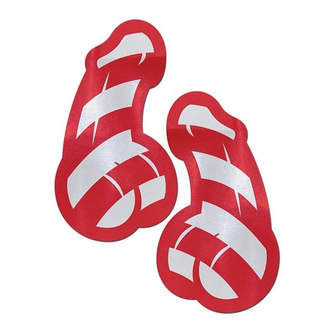 (d) Pastease Red & White Strip Candy Cane Penis Pasties - Image 1 (d) Pastease Red & White Strip Candy Cane Penis Pasties - Image 1
