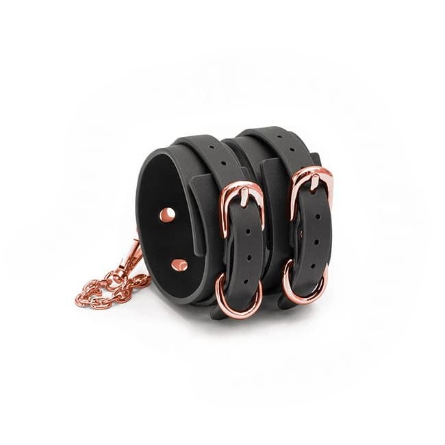 Bondage Couture Ankle Cuffs Black W/ Rose Gold, image 1