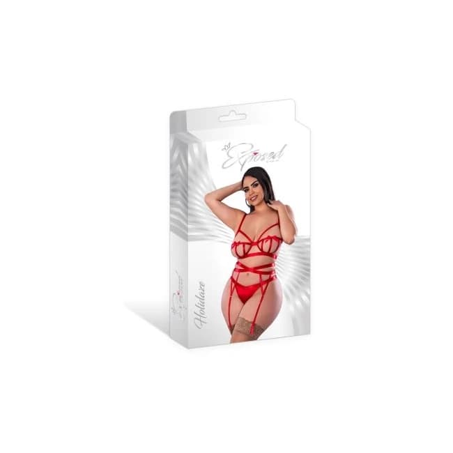 Holidaze Open Strap Bra Gar & Panty Set Red, image 1