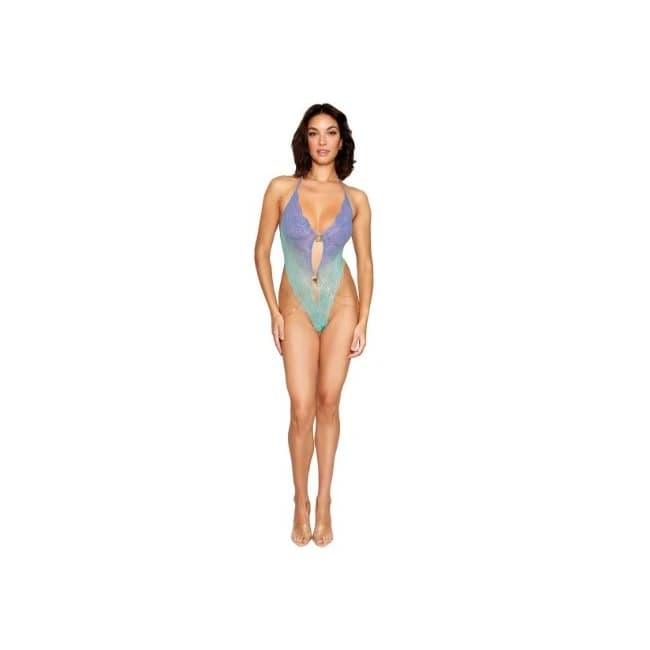 Ombre Stretch Lace Teddy W/ Butterfly Charms Lavender Haze /Seafoam O/S, image 1