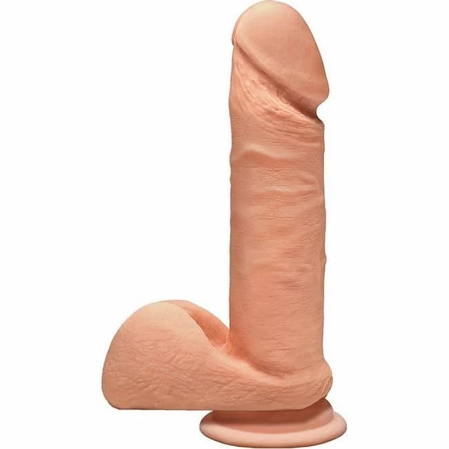 (D)THE D PERFECT D 7 W/BALLS VANILLA BEIGE DILDO " - Image 1