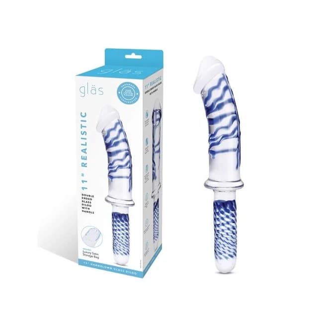 Glas 11in Realistic Double Ended Dildo W/ Handle, image 1