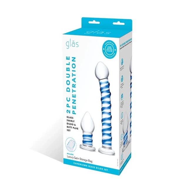 Glas 2pc Douple Penetration Glass Swirly Dildo & Butt Plug Set - Image 1