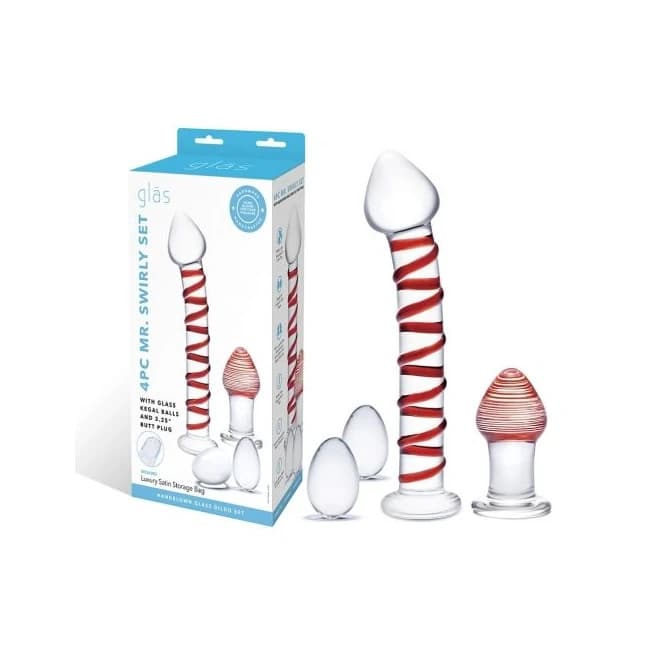 Glas 4pc Mr Swirly Set W/ Glass Kegal Balls & Butt Plug - Image 1