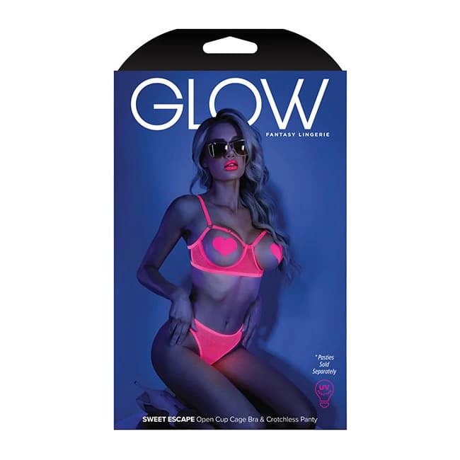 Glow Sweet Escape Open Cup Bra Set Neon Pink M/L, image 1