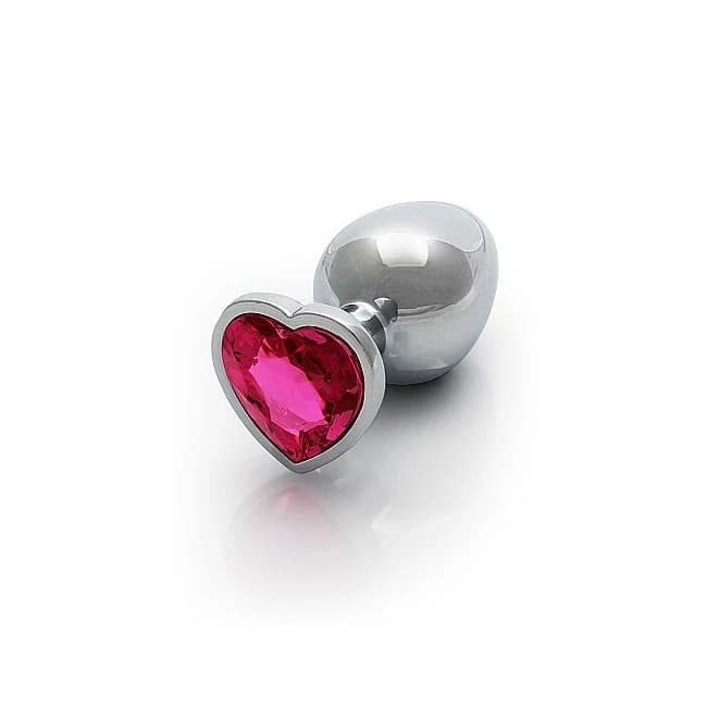Heart Gem Butt Plug Large Silver Rubellite Pink, image 1