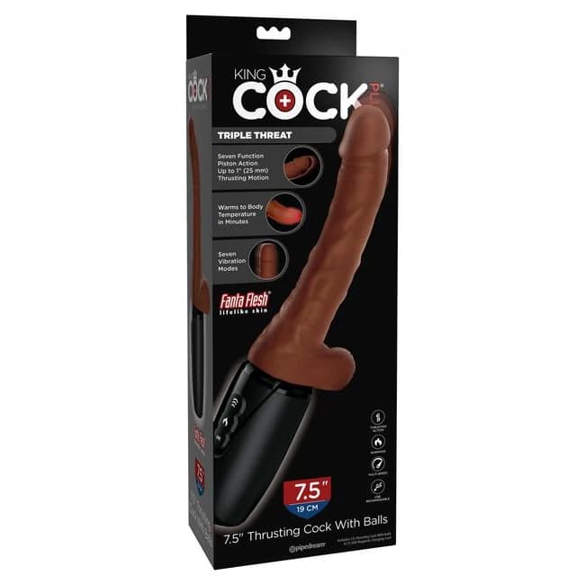 King Cock Plus 7.5in Thrusting Cock W/ Balls Brown, image 1