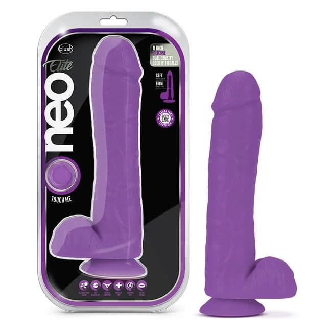 NEO ELITE 11IN DUAL DENSITY COCK W/ BALLS NEON PURPLE - Image 1