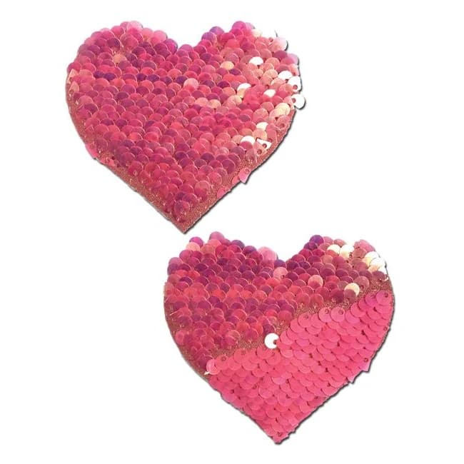 Pastease Hot Pink & Matte Pink Color Changing Sequin Hearts Pasties - Image 1 Pastease Hot Pink & Matte Pink Color Changing Sequin Hearts Pasties - Image 1