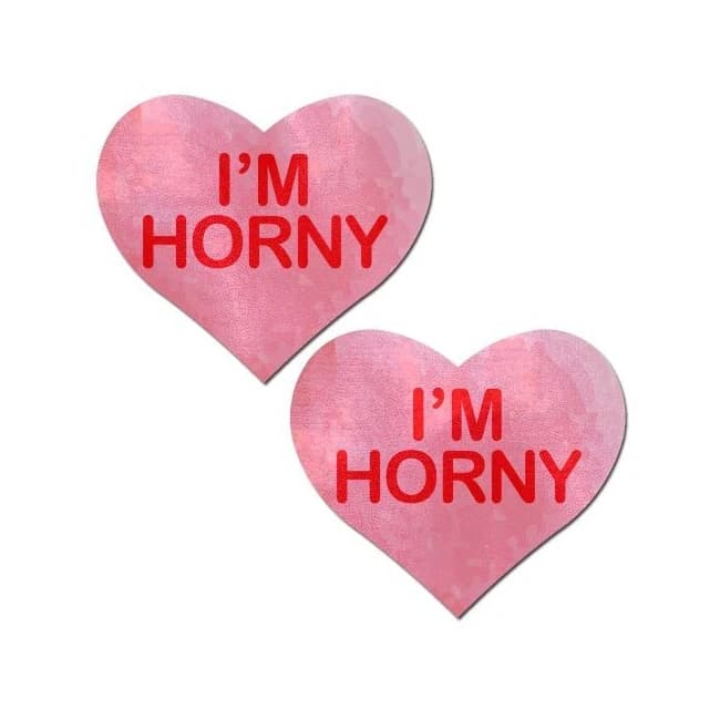 Pastease Love Liquid Pink Heart I'm Horny Nipple Pasties - Image 1 Pastease Love Liquid Pink Heart I'm Horny Nipple Pasties - Image 1