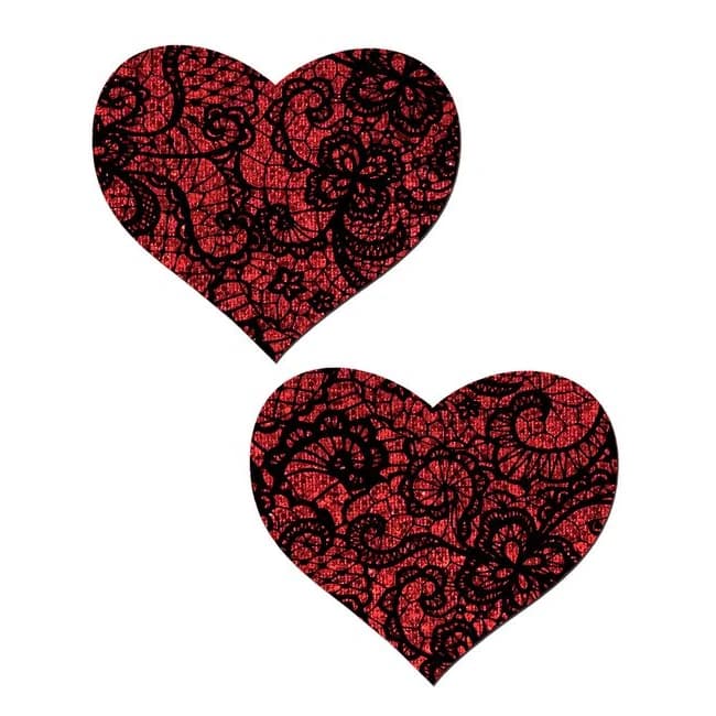 Pastease Red Glitter Heart W/ Black Lace Overlay - Image 1 Pastease Red Glitter Heart W/ Black Lace Overlay - Image 1