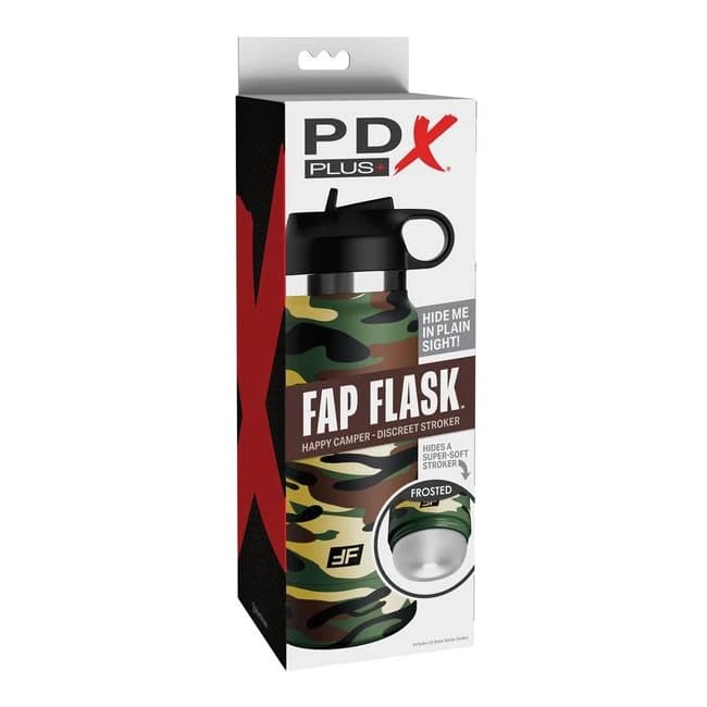 Pdx Plus Fap Flask Happy Camper Discreet Stroker Camo Bottle Frosted - Image 1 Pdx Plus Fap Flask Happy Camper Discreet Stroker Camo Bottle Frosted - Image 1