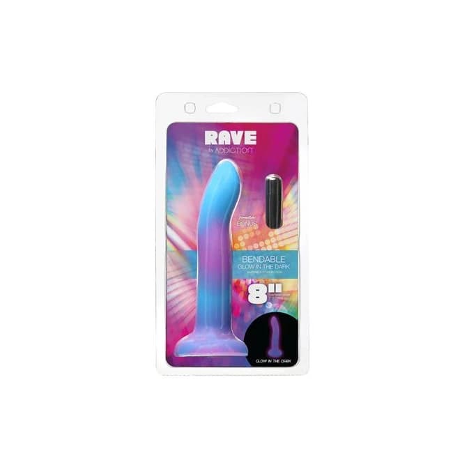 Rave Addiction 8in Glow in the Dark Dildo Blue/purple - Image 1 Rave Addiction 8in Glow in the Dark Dildo Blue/purple - Image 1