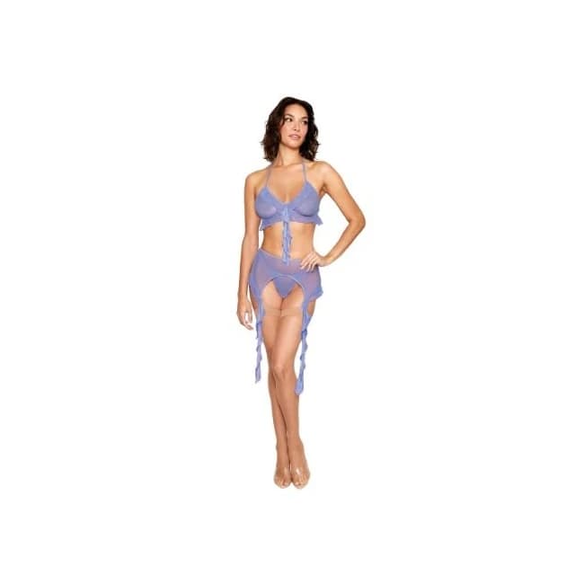 Ruffle Bralette & Garter Belt Set Lavender Haze O/S, image 1