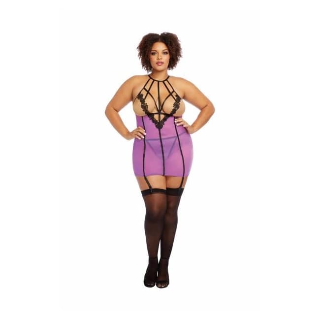 Stretch Mesh Garter Slip W/ Contrast Venise Trim Iris Queen - Image 1 Stretch Mesh Garter Slip W/ Contrast Venise Trim Iris Queen - Image 1