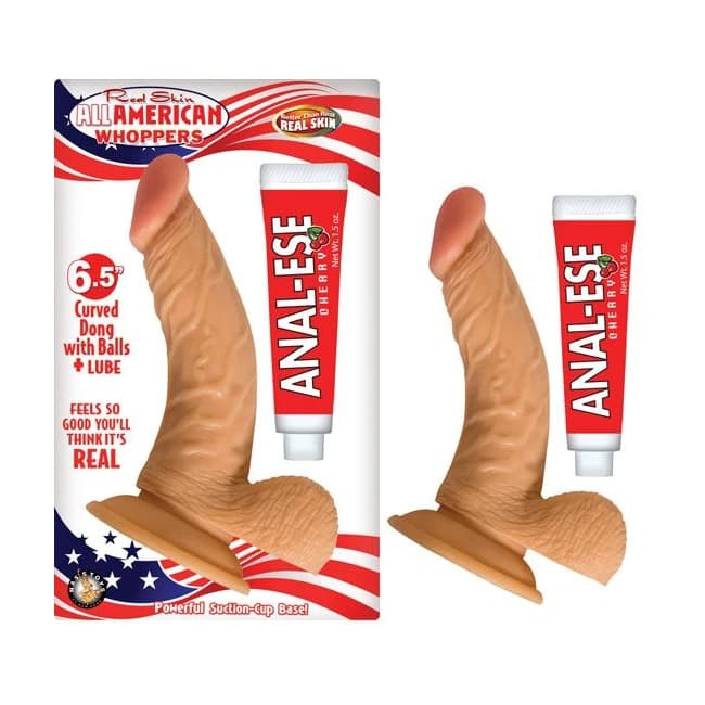 All American Whoppers 6.5 Curved Dong w/ Balls Flesh, image 1