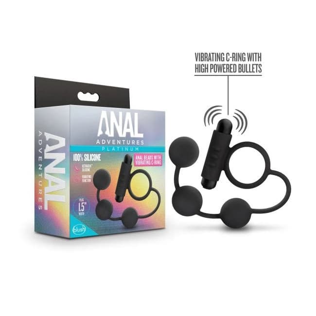 Anal Adventures Platinum Beads W/ Vibrating C Ring, image 1