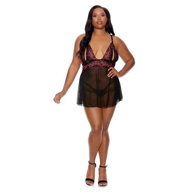 Barely Bare Split Cup Bab Doll & G-String Panty Q/S, image 1
