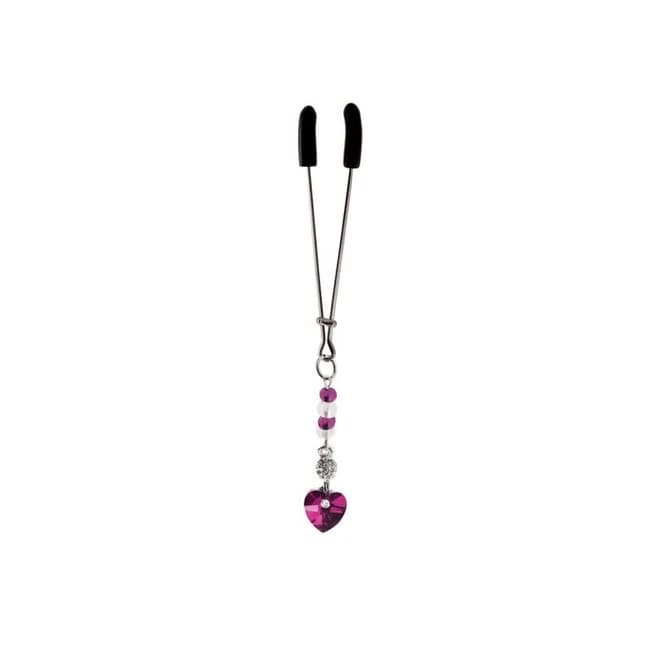 Bijoux De Cli Tweezer W/ Heart Charm & Fuchsia Beads, image 1