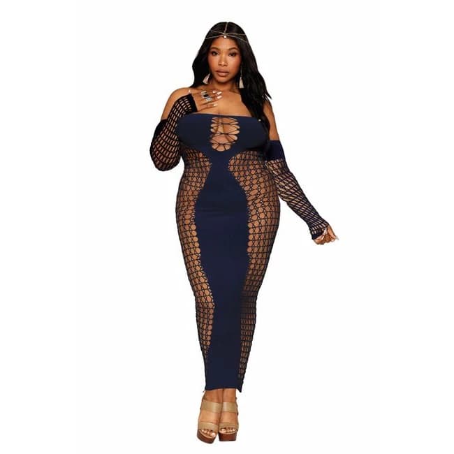 (wd) Bodystocking Gown W/ Opaq Front & Back Denim Q/s - Image 1 (wd) Bodystocking Gown W/ Opaq Front & Back Denim Q/s - Image 1